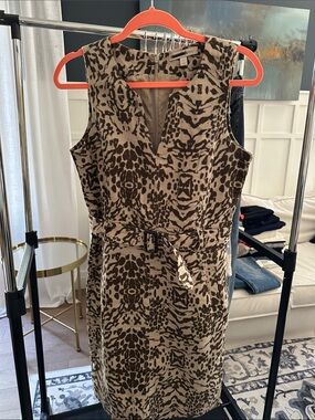 Banana Republic Beige and Brown Animal-Print Midi Dress
